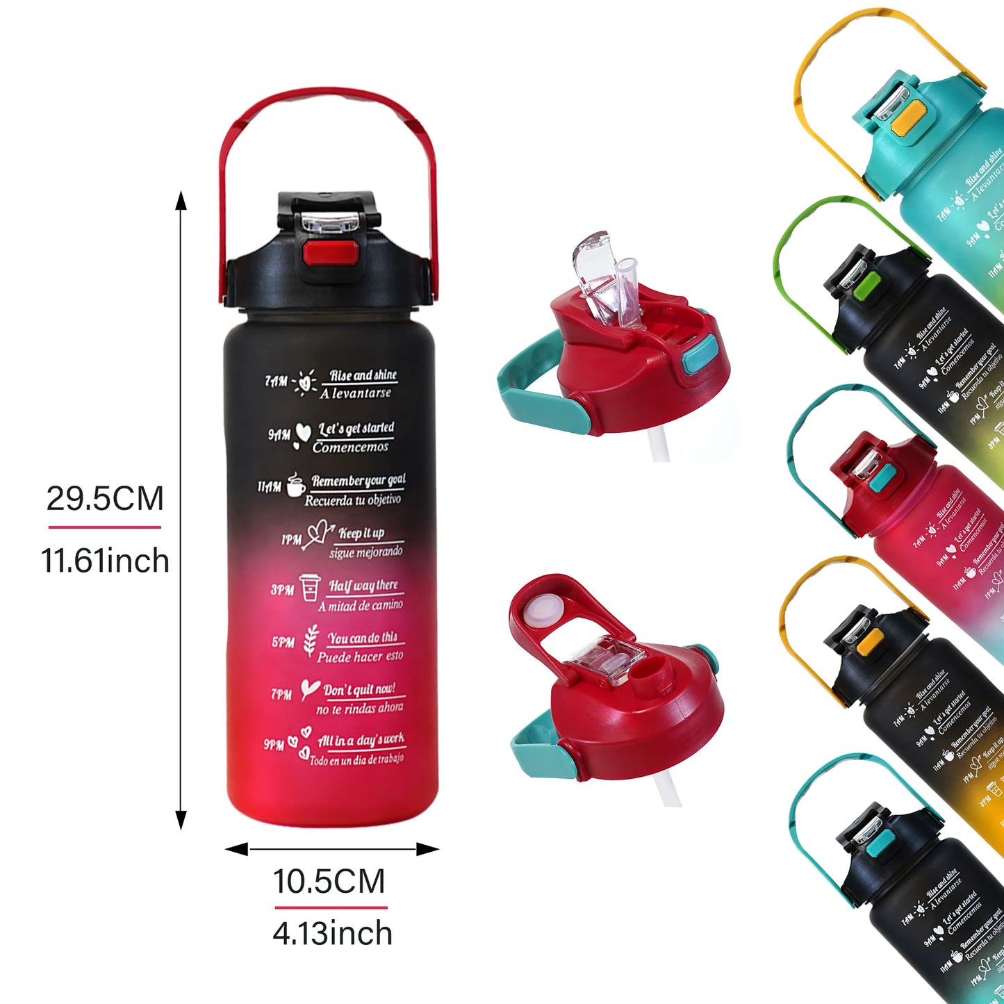 Gourde noire et verte pour le sport avec paille - 2L