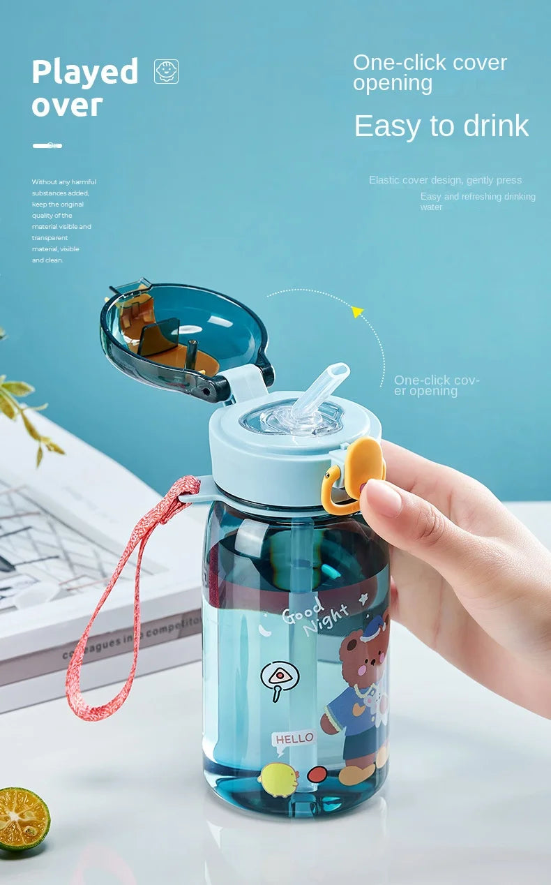 Gourde enfant bleue motif ourson avec paille anti-fuite sans BPA - 400ML