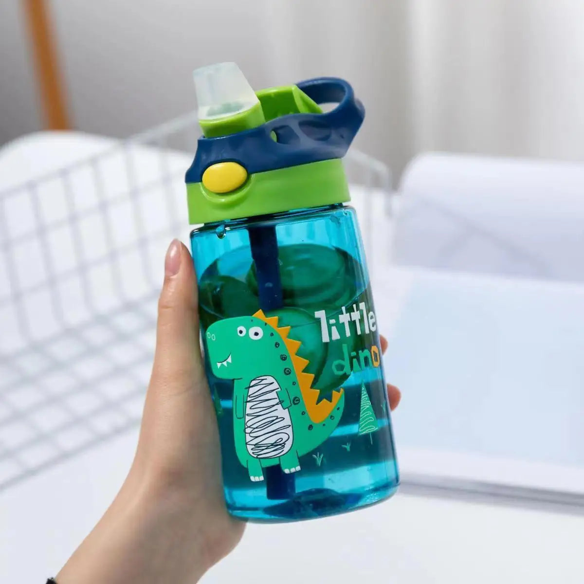 Gourde bebe bleue dinosaure avec paille - 480ML