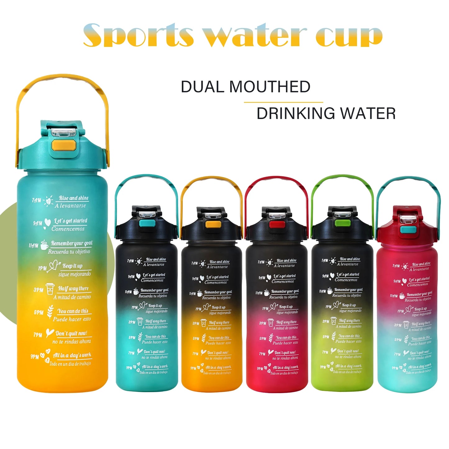 Gourde noire et verte pour le sport avec paille - 2L