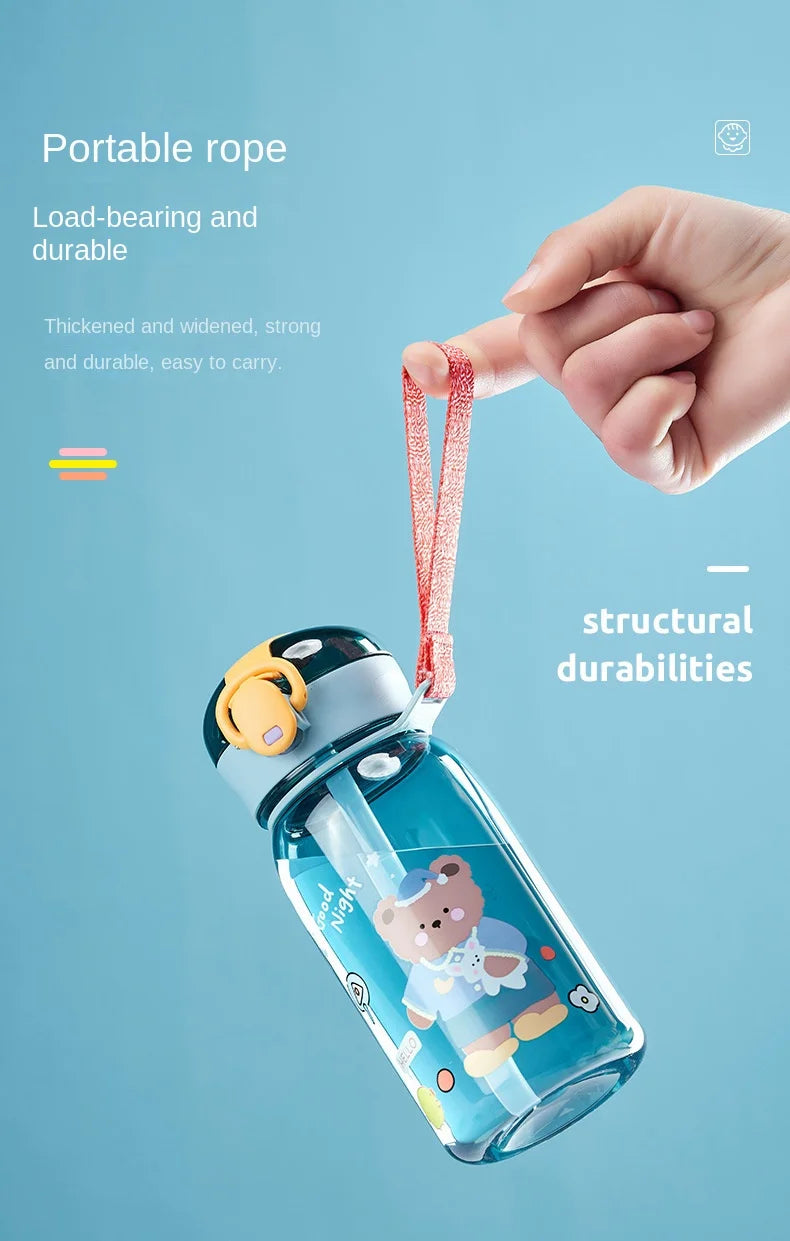 Gourde enfant bleue motif ourson avec paille anti-fuite sans BPA - 400ML