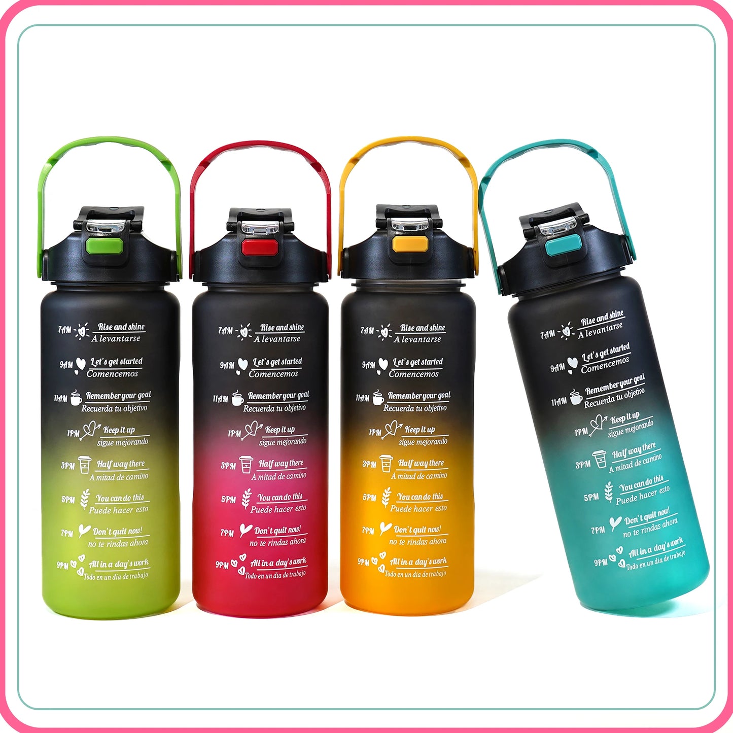 Gourde noire et verte pour le sport avec paille - 2L