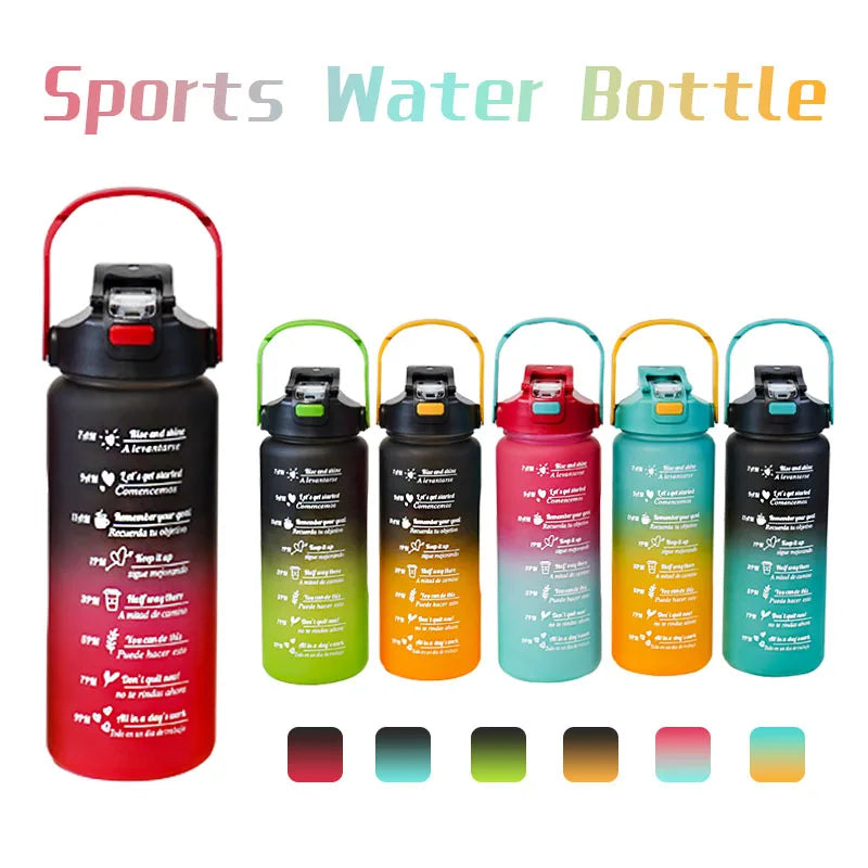 Gourde noire et verte pour le sport avec paille - 2L