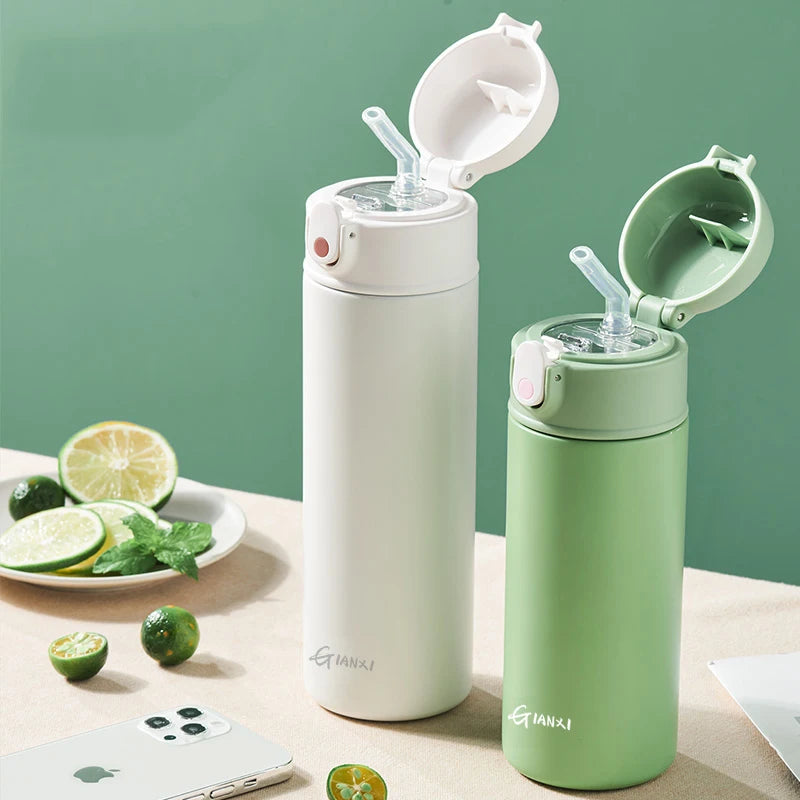 Gourde isotherme verte 500mL – Acier inoxydable avec paille