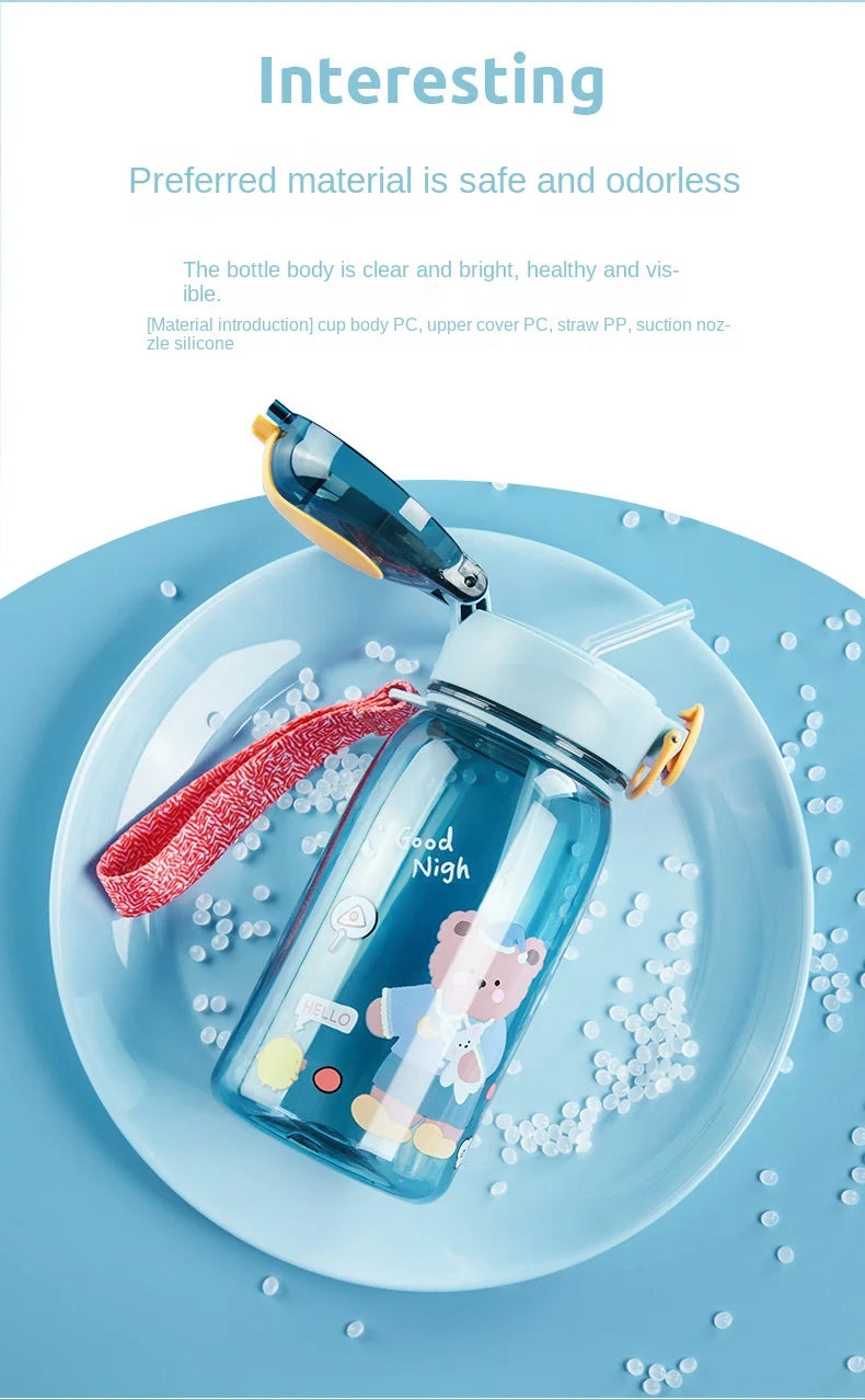 Gourde enfant bleue motif ourson avec paille anti-fuite sans BPA - 400ML
