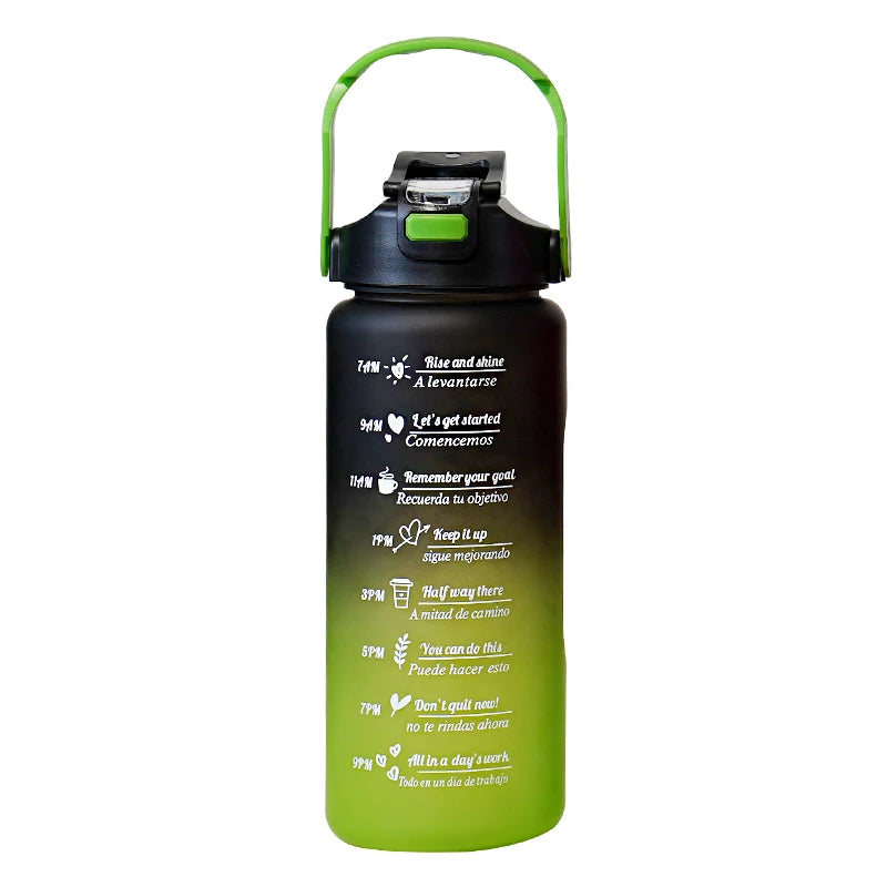 Gourde noire et verte pour le sport avec paille - 2L