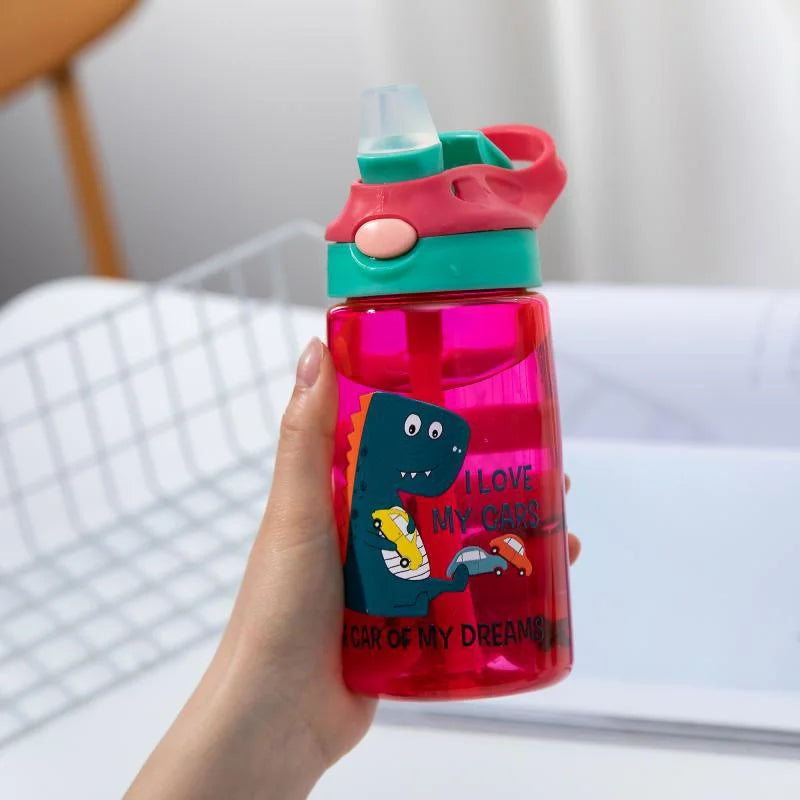 Gourde bebe rouge dinosaure avec paille - 480ML
