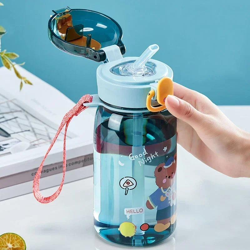 Gourde enfant bleue motif ourson avec paille anti-fuite sans BPA - 400ML