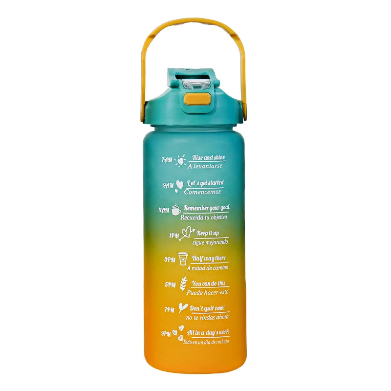 Gourde noire et verte pour le sport avec paille - 2L