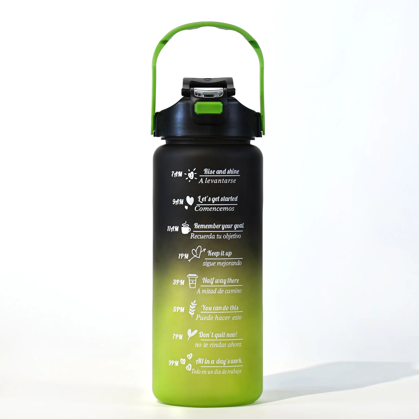 Gourde noire et verte pour le sport avec paille - 2L