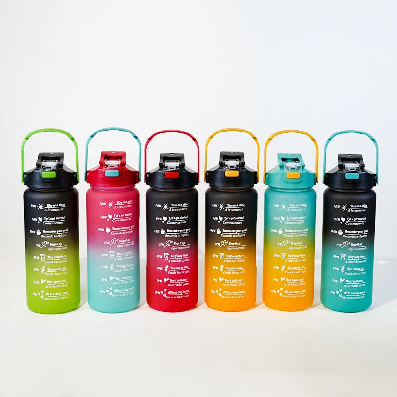 Gourde noire et verte pour le sport avec paille - 2L