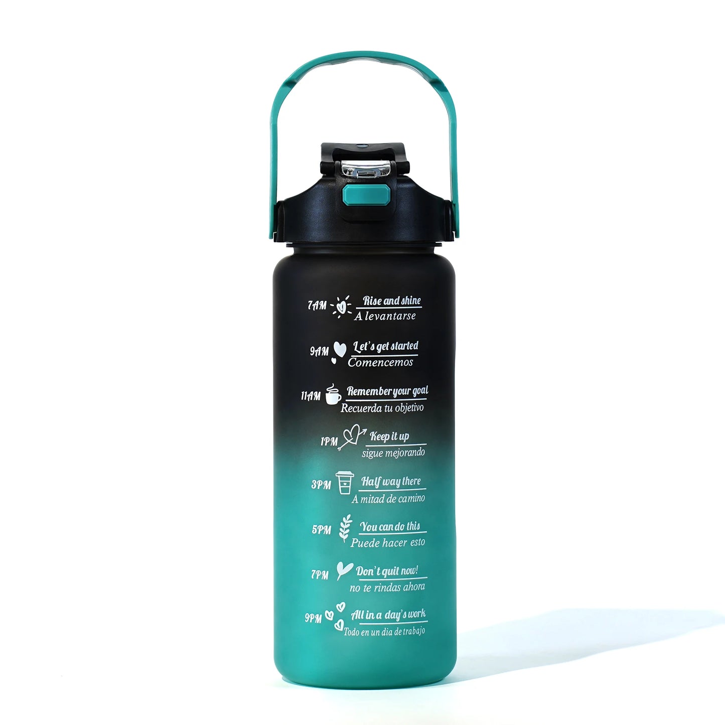 Gourde noire et verte pour le sport avec paille - 2L