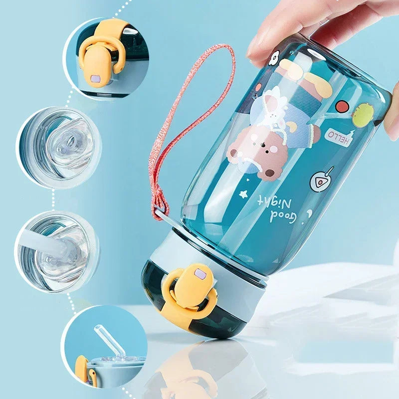 Gourde enfant verte motif ourson avec paille anti-fuite sans BPA - 400ML
