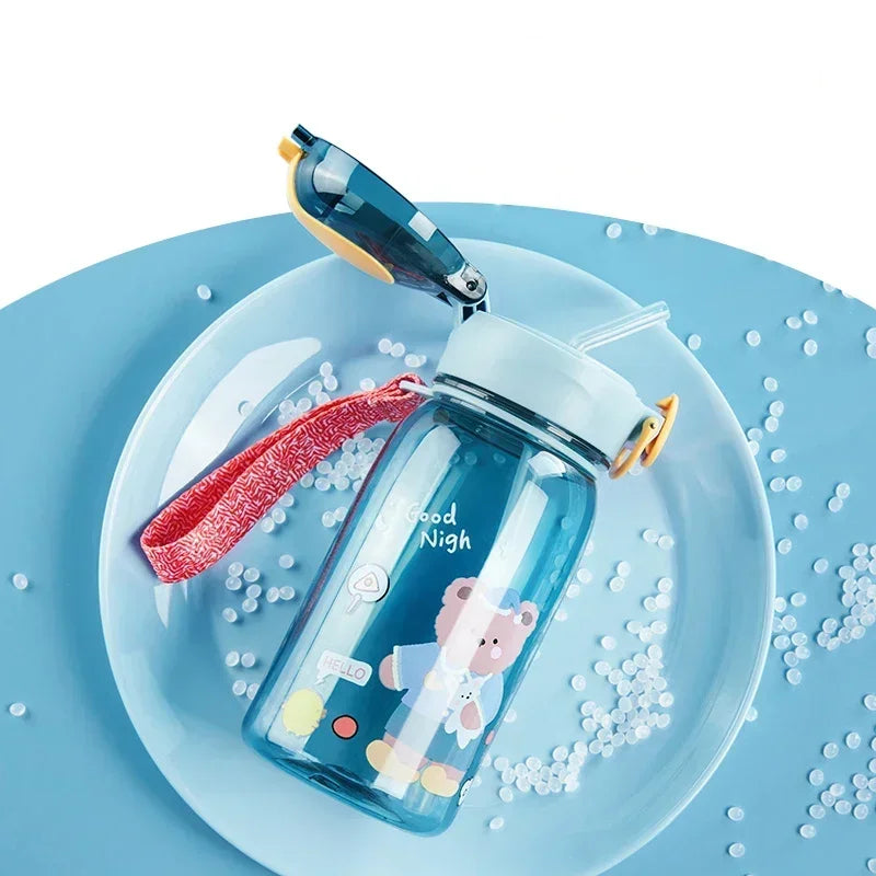 Gourde enfant bleue motif ourson avec paille anti-fuite sans BPA - 400ML