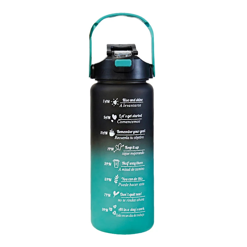 Gourde noire et verte pour le sport avec paille - 2L
