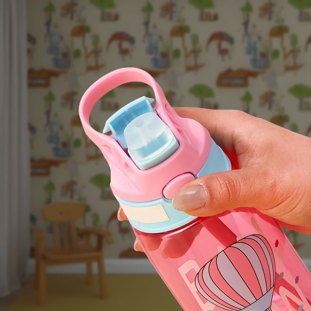 Gourde rose ballon pour enfant avec paille - 480ML