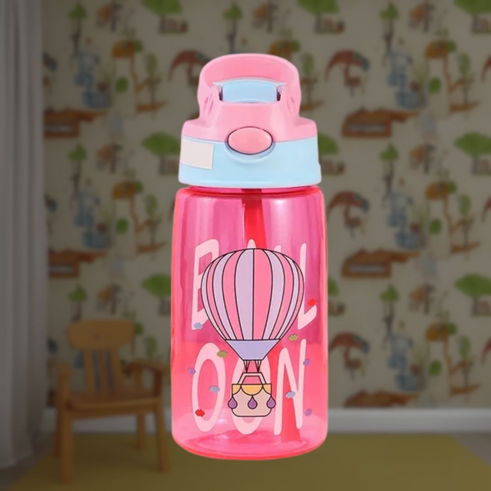 Gourde rose ballon pour enfant avec paille - 480ML