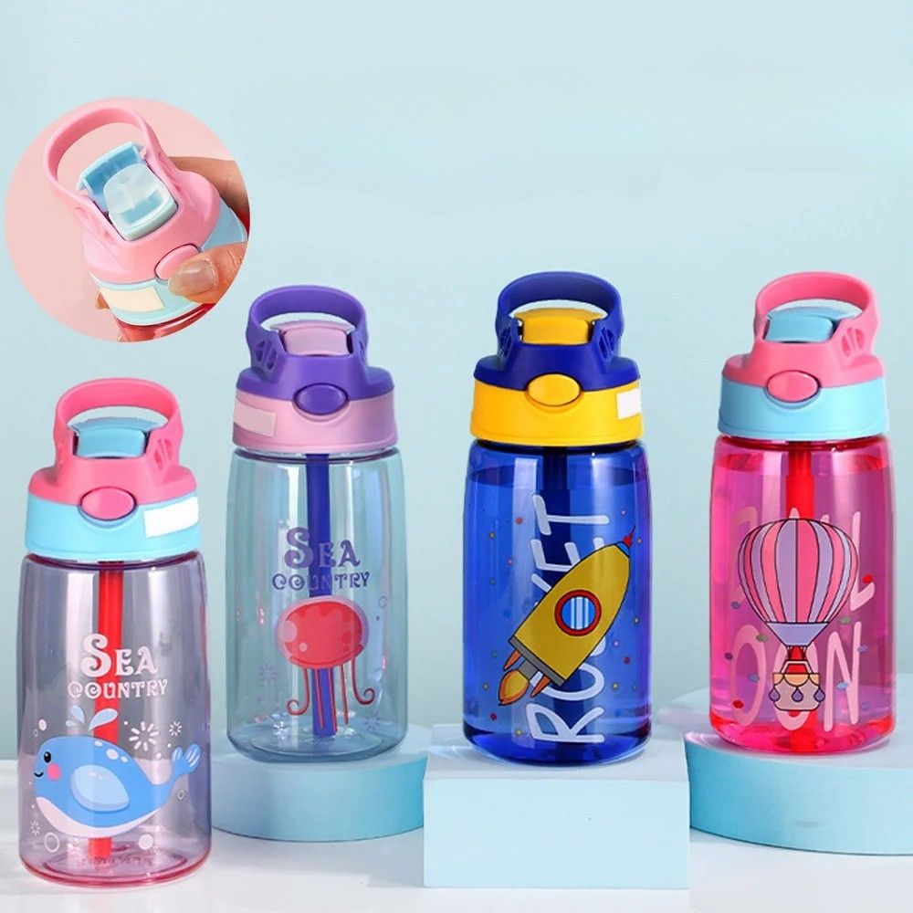 Gourde rose ballon pour enfant avec paille - 480ML