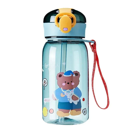 Gourde enfant bleue motif ourson avec paille anti-fuite sans BPA - 400ML