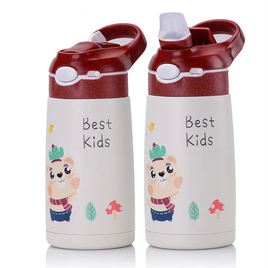 Gourde enfant rouge 400ML – Isotherme en acier inoxydable avec paille