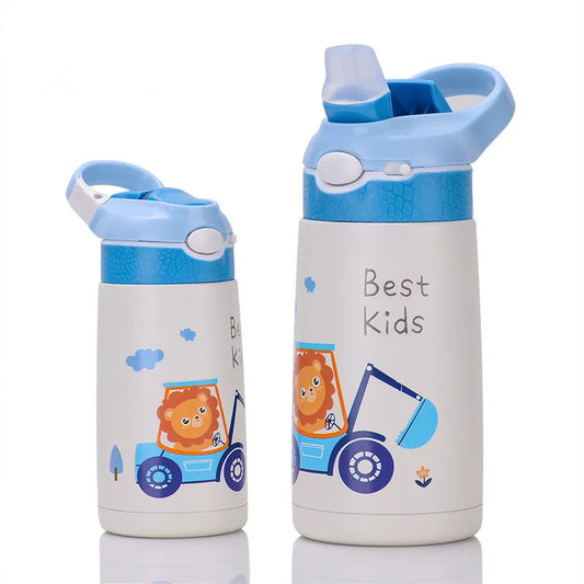 Gourde enfant bleue 400ML – Isotherme en acier inoxydable avec paille