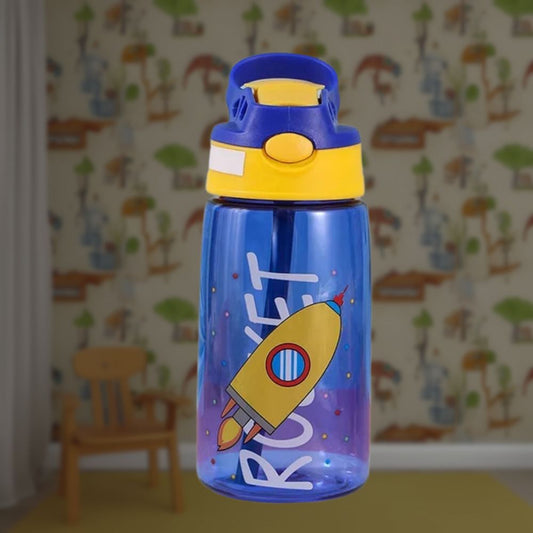 Gourde bleue fusée pour enfant avec paille - 480ML